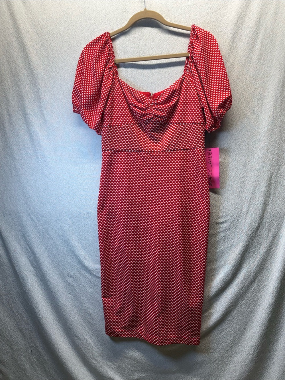 Throw Back Vintage Vibe Betsy Johnson Red Polka Dots Puff Sleeves Empire Waist